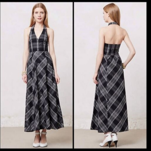 Anthropologie Dresses & Skirts - Anthro Maeve Adair plaid halter dress black 0P